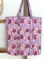 Reversible Quilted Block Printed Market Bag Pink & Blue