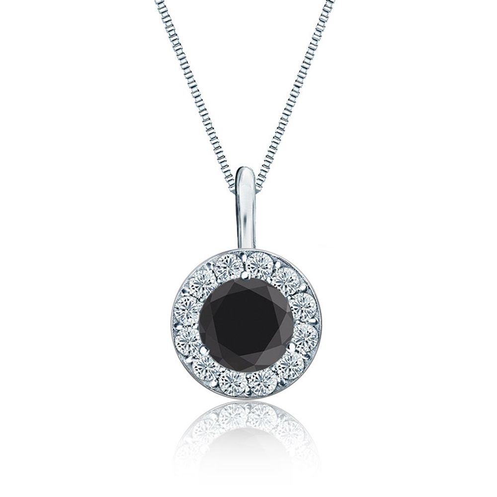 Rogers & Hollands® Jewelers Black & White Diamond 1 1/2ct. t.w. Halo  Pendant in 14k White Gold