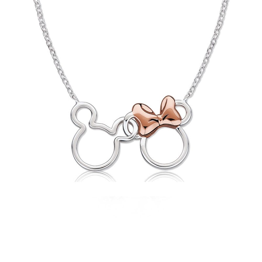 Mickey and Minnie Mouse Silver and Rose Gold Necklace N902594TL-18.PH, one  size : Amazon.co.uk: Fashion