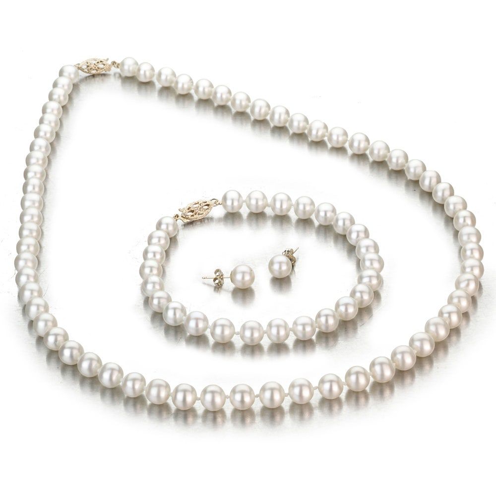 real pearls necklace & bracelet set, 14 K gold clasps | eBay