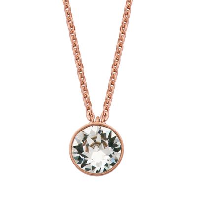 Bezel Set Swarovski Crystal Fashion Necklace in Rose Plated Stainless Steel