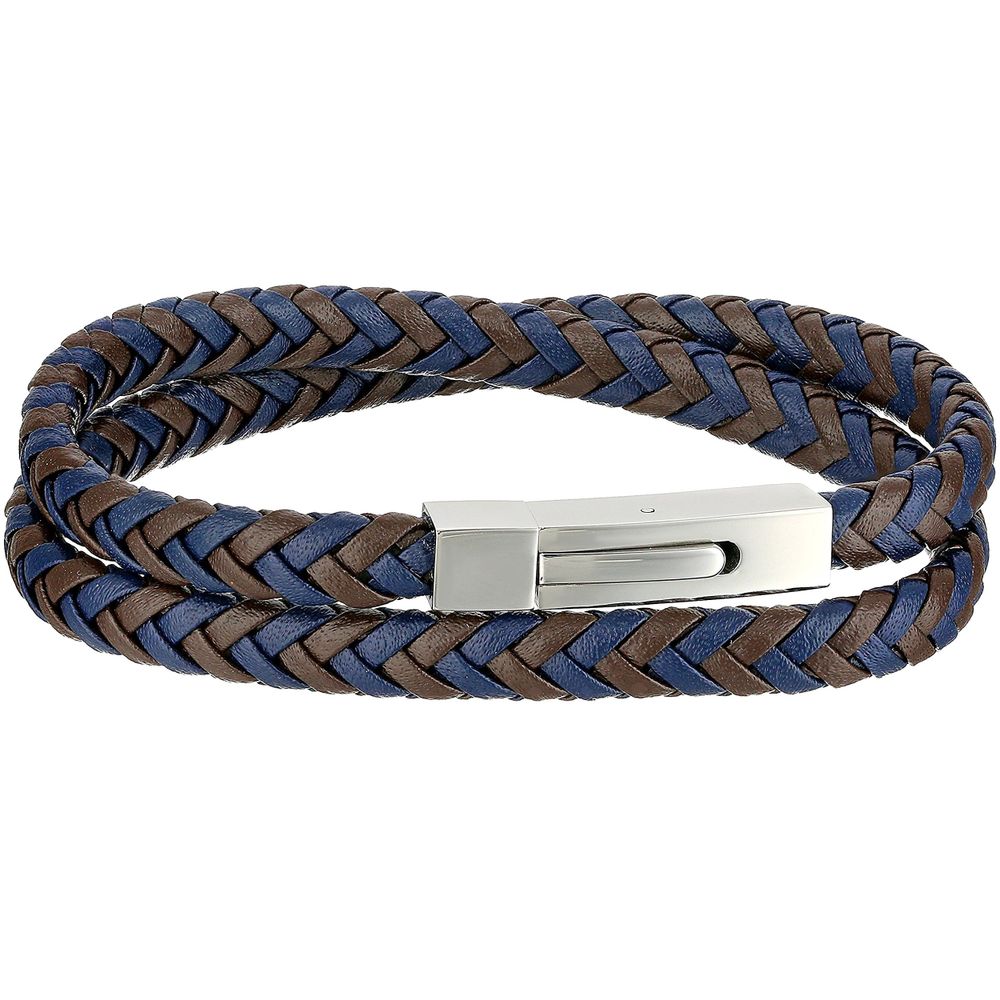 Men's Stainless Steel Clasp Blue Leather Rope Bracelet