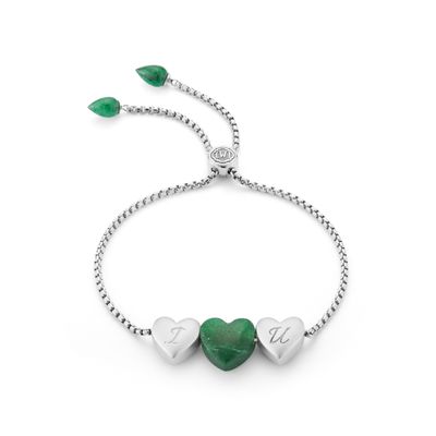 Green Aventurine "I Love You" Bolo Adjustable Bracelet in Sterling Silver
