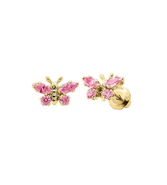 Pink Crystal Baby Earrings in 14k Yellow Gold with Safety Backs