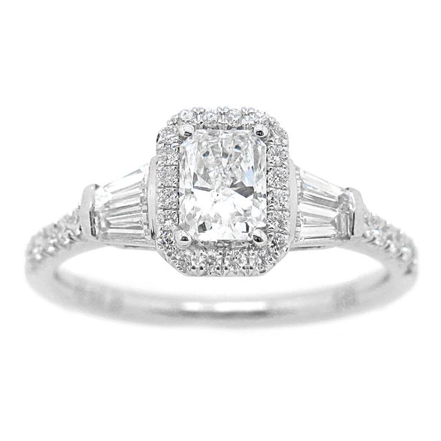 Perla. 1ctw. Pear-Shaped Diamond Halo Engagement Ring in 14K White Gold