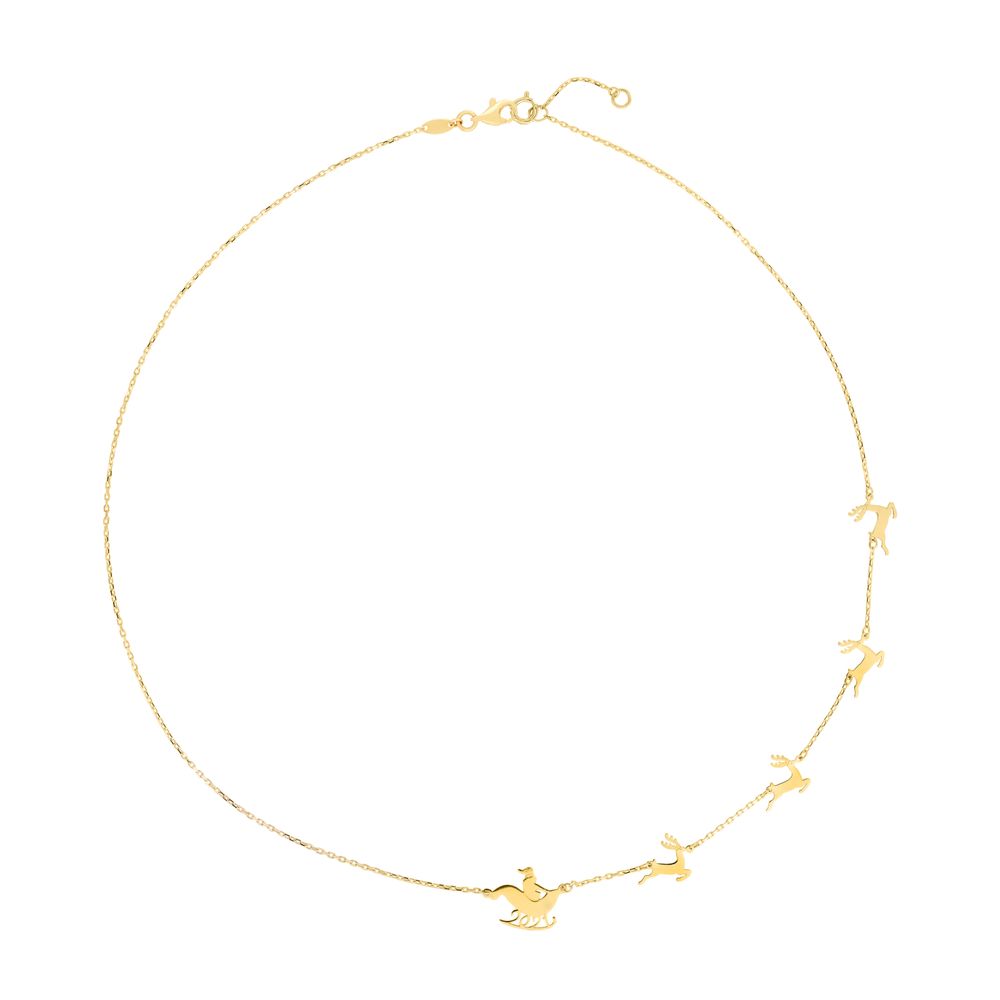 Santa Sleigh Necklace in 14k Yellow Gold