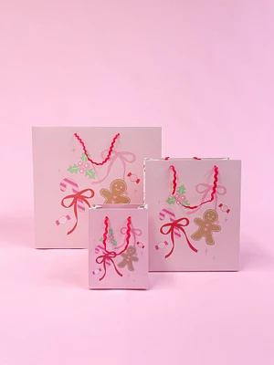 Pink Christmas Gingerbread Bows Gift Bag - Large