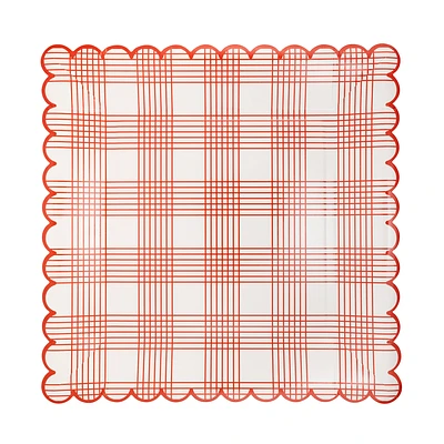 Red Plaid Scallop Stripe Plates - 8 ct.