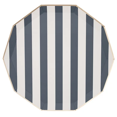 Navy Blue Premium Stripe Plates - 8 ct.