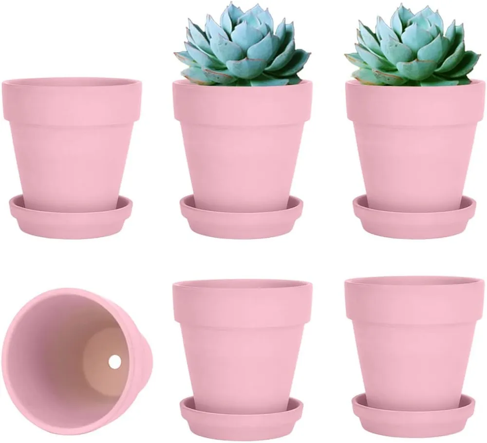 Clay Garden Pot with Saucer - Pink