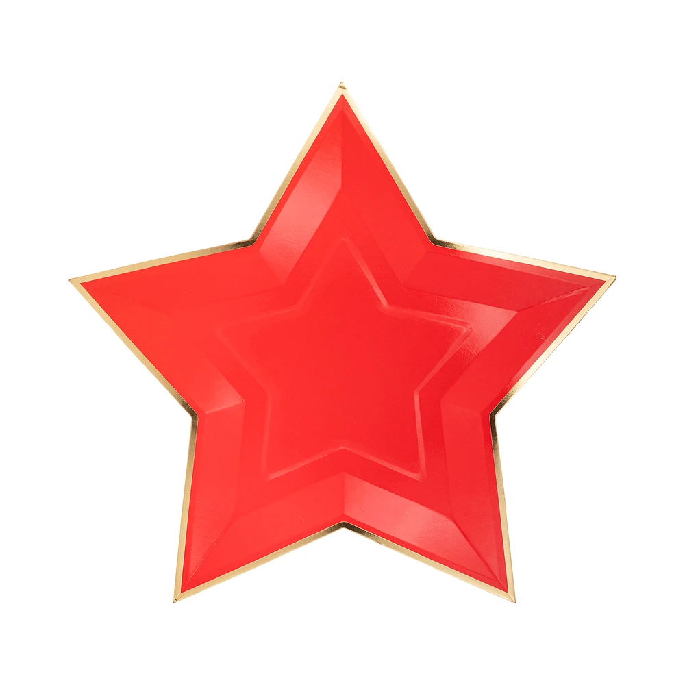 Red Star Shaped Gold Foiled Plates -  8 ct.