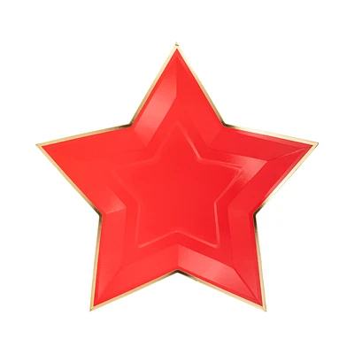 Red Star Shaped Gold Foiled Plates -  8 ct.