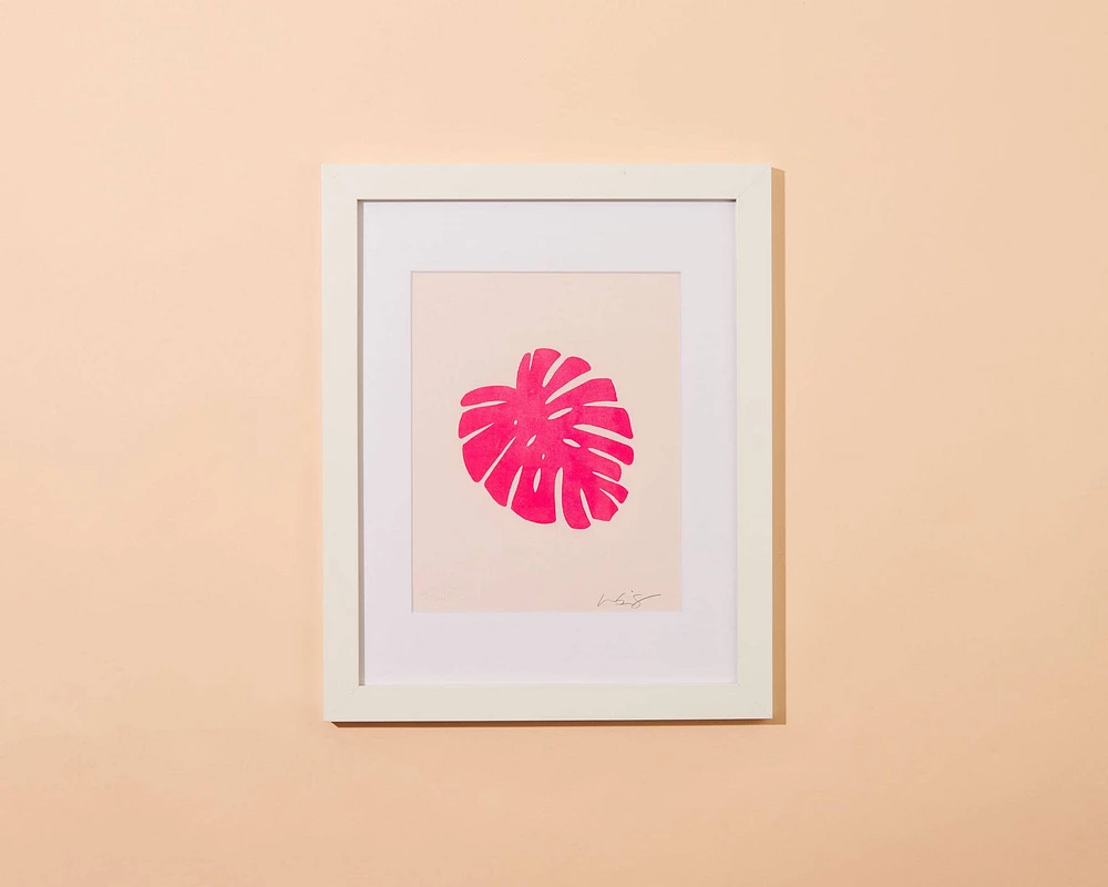 Pink Monstera Leaf Art Print - 8X10