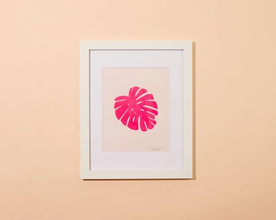 Pink Monstera Leaf Art Print - 8X10