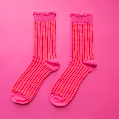 Fuchsia Striped Crew Socks