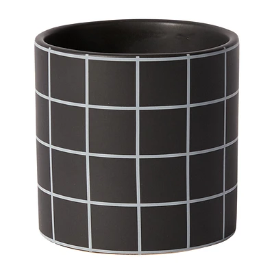 Matte Black Grid Planter Pot - Medium