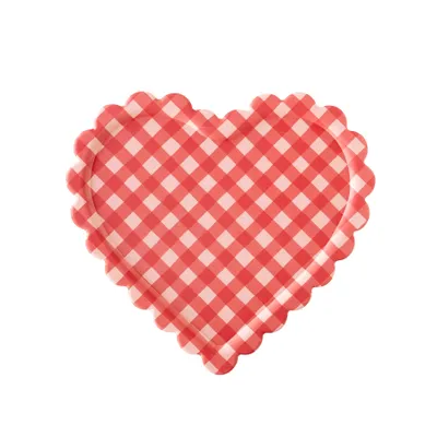 Gingham Heart Bamboo Tray