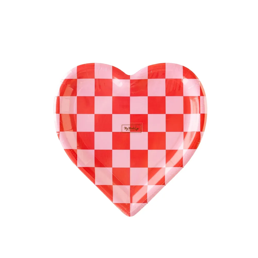 Gingham Heart Paper Plates 8pk