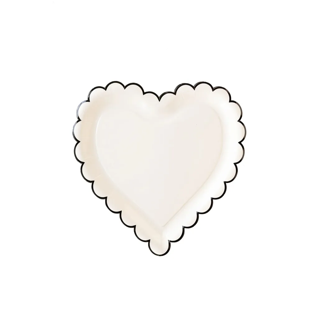 B&W Scalloped Heart Paper Plates 8ct.