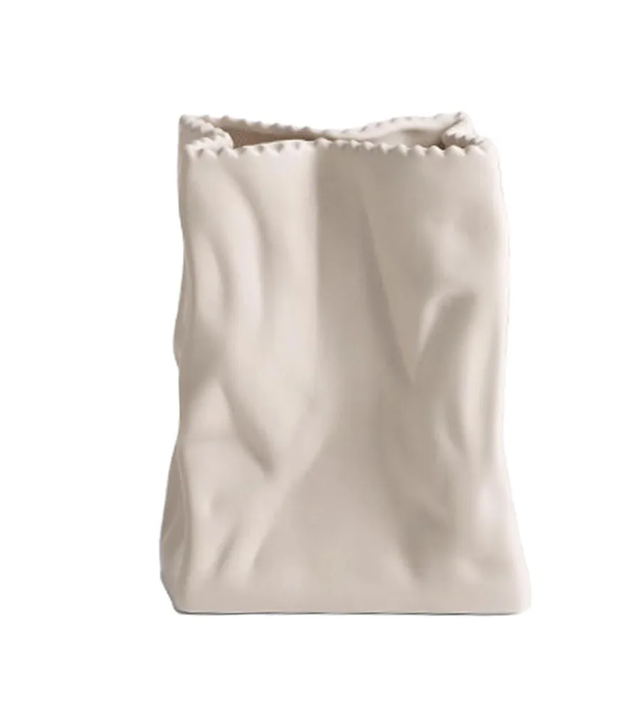 Ceramic Paper Bag Vase - Beige