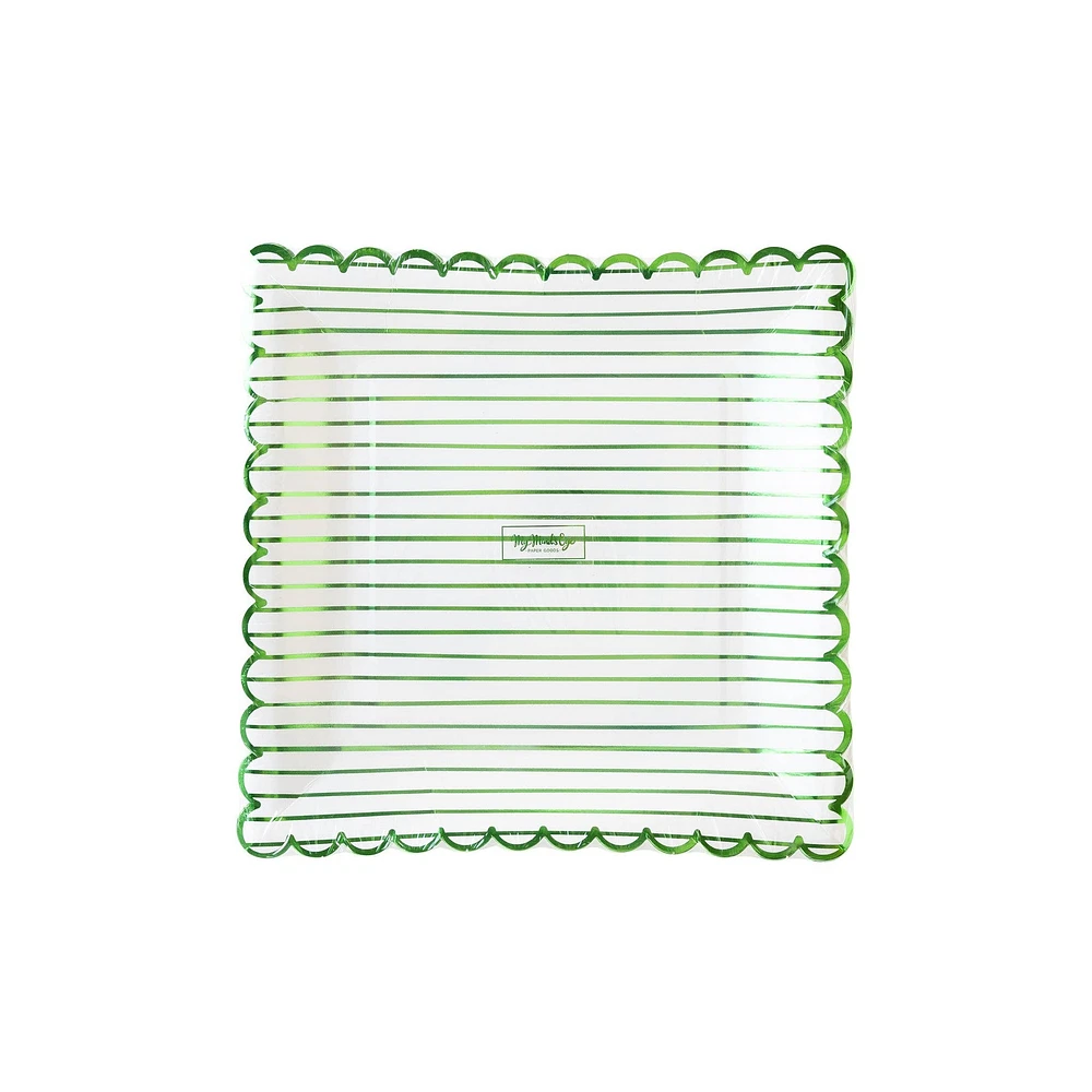 Green Stripe Scalloped Plates - 8 ct.