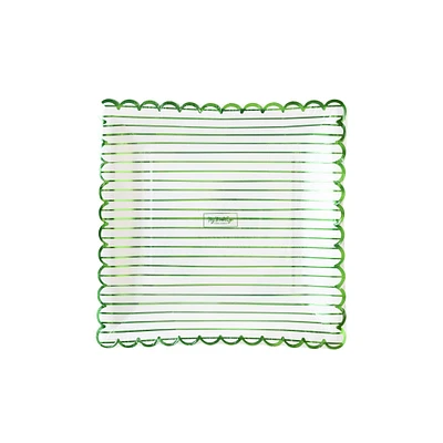 Green Stripe Scalloped Plates - 8 ct.