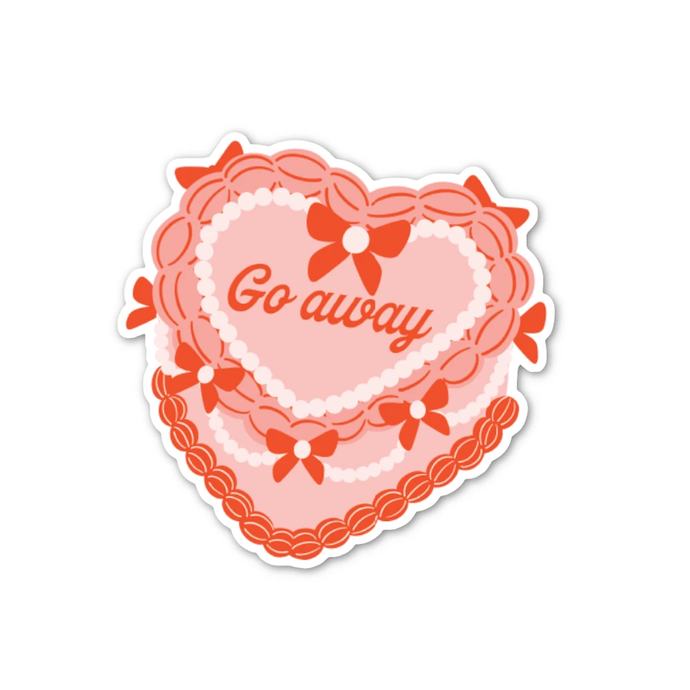 Go Away Heart Cake Sticker (funny, cute, gift, trendy)