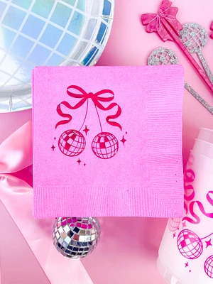 Pink Bow Disco Ball Cherries Napkins