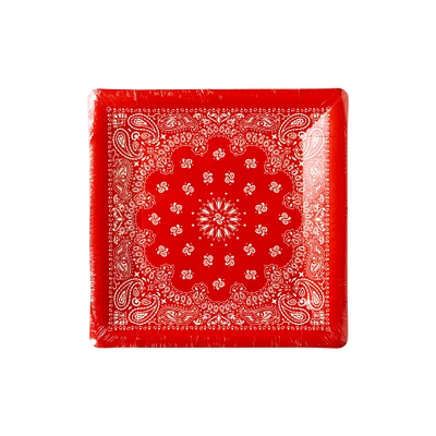 Red Bandana Paper Plates - 8 Ct.