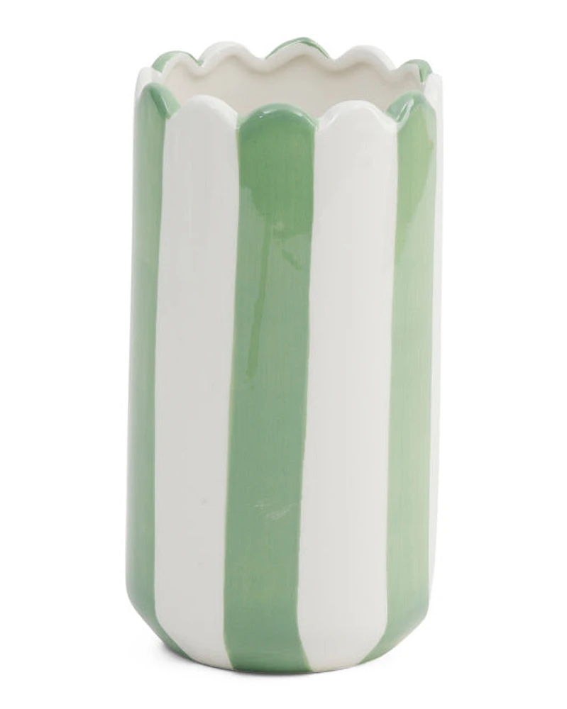 Green Stripe Scalloped Vase