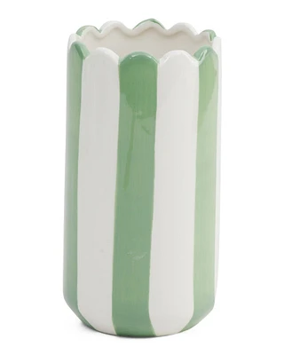 Green Stripe Scalloped Vase