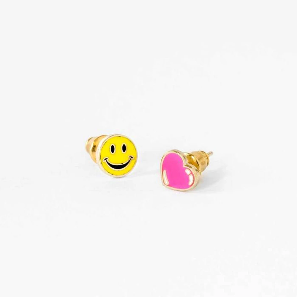 Happy Face + Heart Earring Set