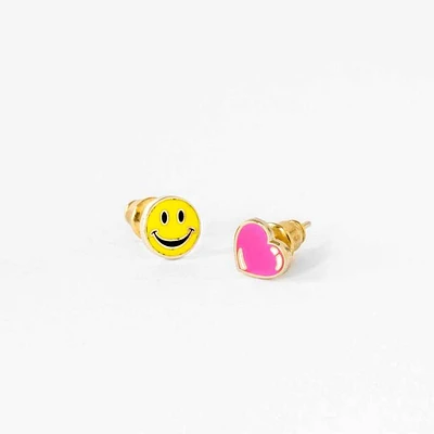 Happy Face + Heart Earring Set