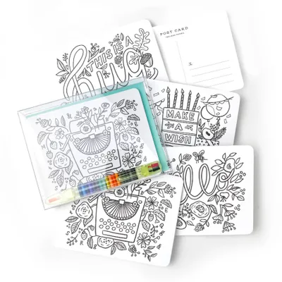 Color-In Postcard Kit - Floral - Kids Gift