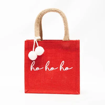HoHoHo Petite Gift Tote   Red/White  7x7x5