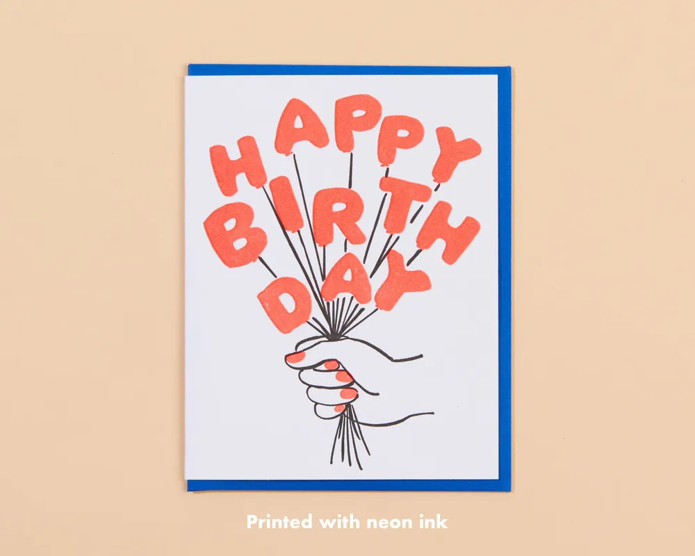 Birthday Balloons Letterpress Greeting Card