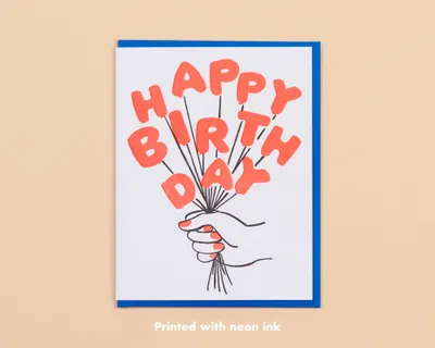 Birthday Balloons Letterpress Greeting Card