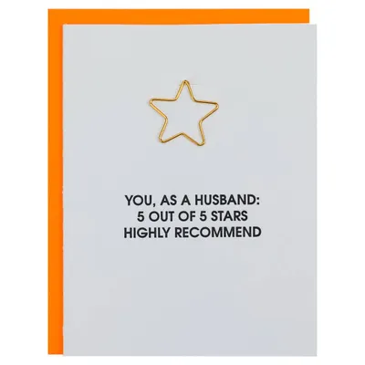 You as a Husband 5 Stars - Star PaperClip Letterpress Card