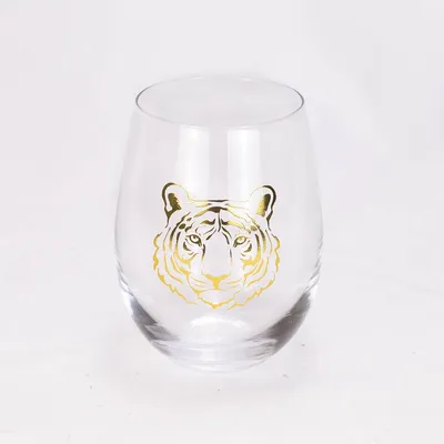 Go Get Em Tiger Wine Glass  Clear/Gold   16oz