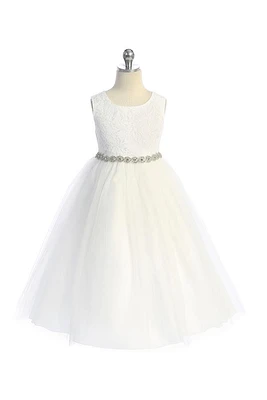 Long Lace Dress w/ Rhinestone Trim