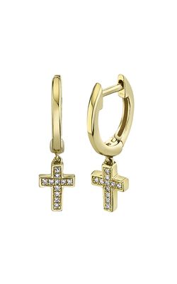 Shy Creation Diamond Cross Charm Huggie Earrings SC22007660