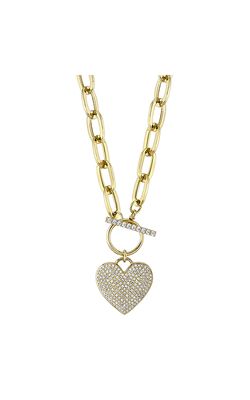 Shy Creation Diamond Paper Clip Link Pave Heart Necklace SC55022370