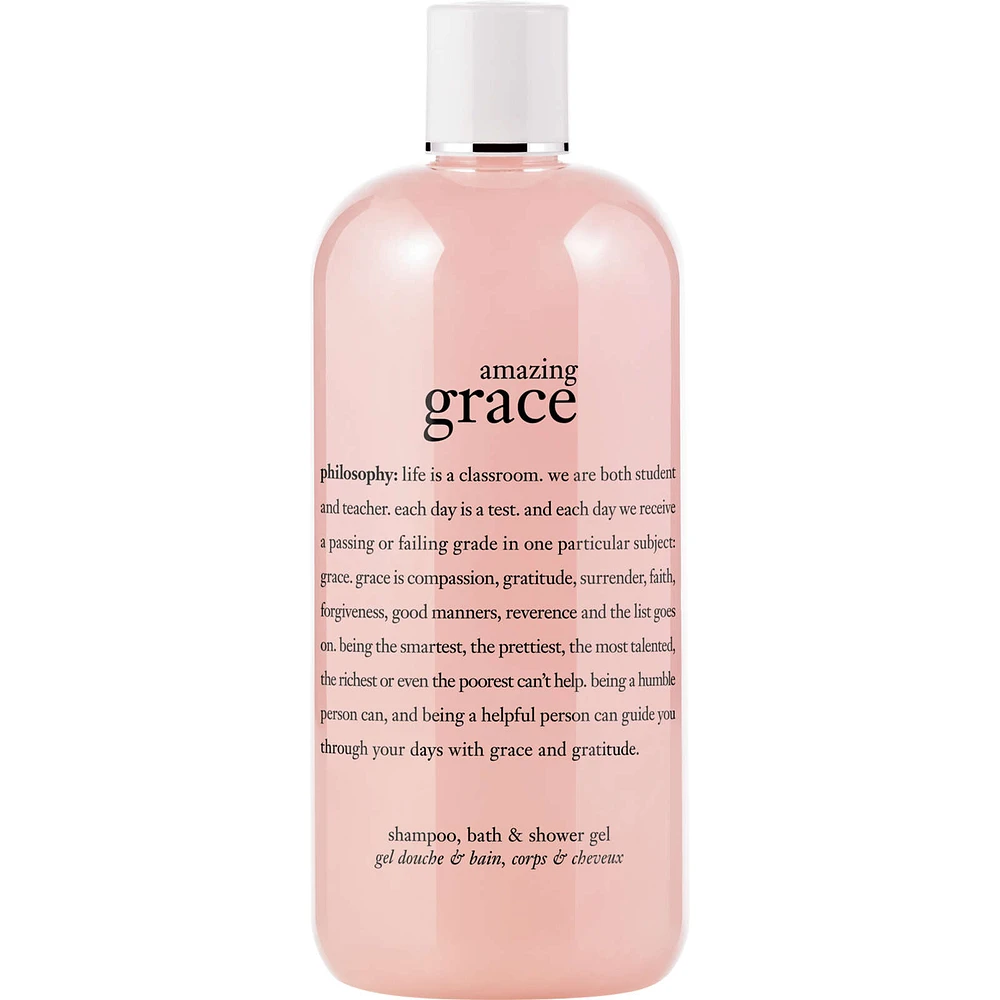 amazing grace shampoo, bath & shower gel for women, cleanses, conditions, softens skin & hair