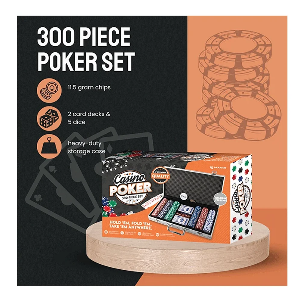 300 Piece Poker Set Casino Style Poker Chips Set with a Aluminum Finish Case