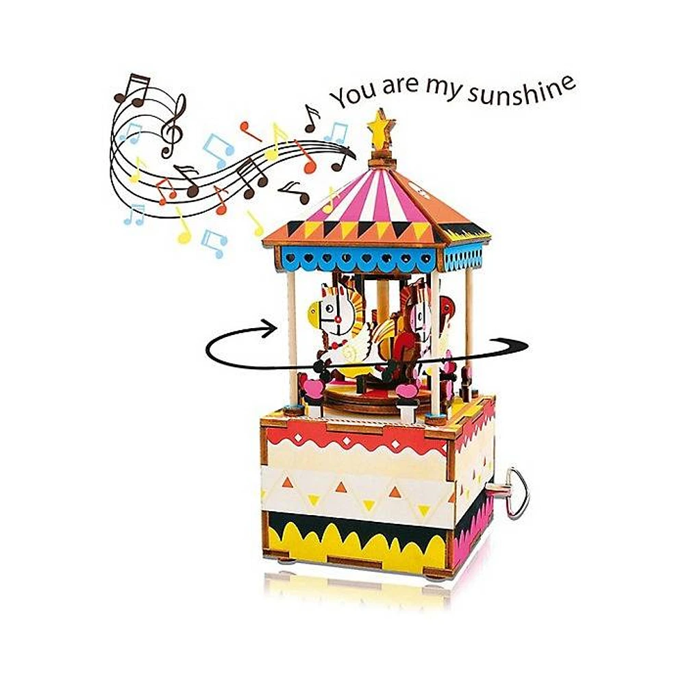 3D Wooden Puzzle Music Box Merry Go Round