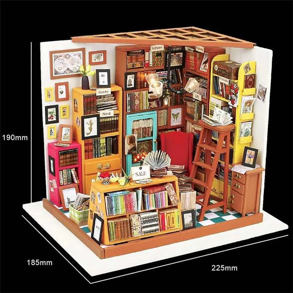 Wooden DIY Miniature Dollhouse Kit with Furniture and Accessories, Sam’s Study