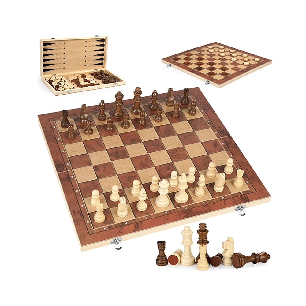 3-In-1 Classical Board – Chess/Checkers/Backgammon