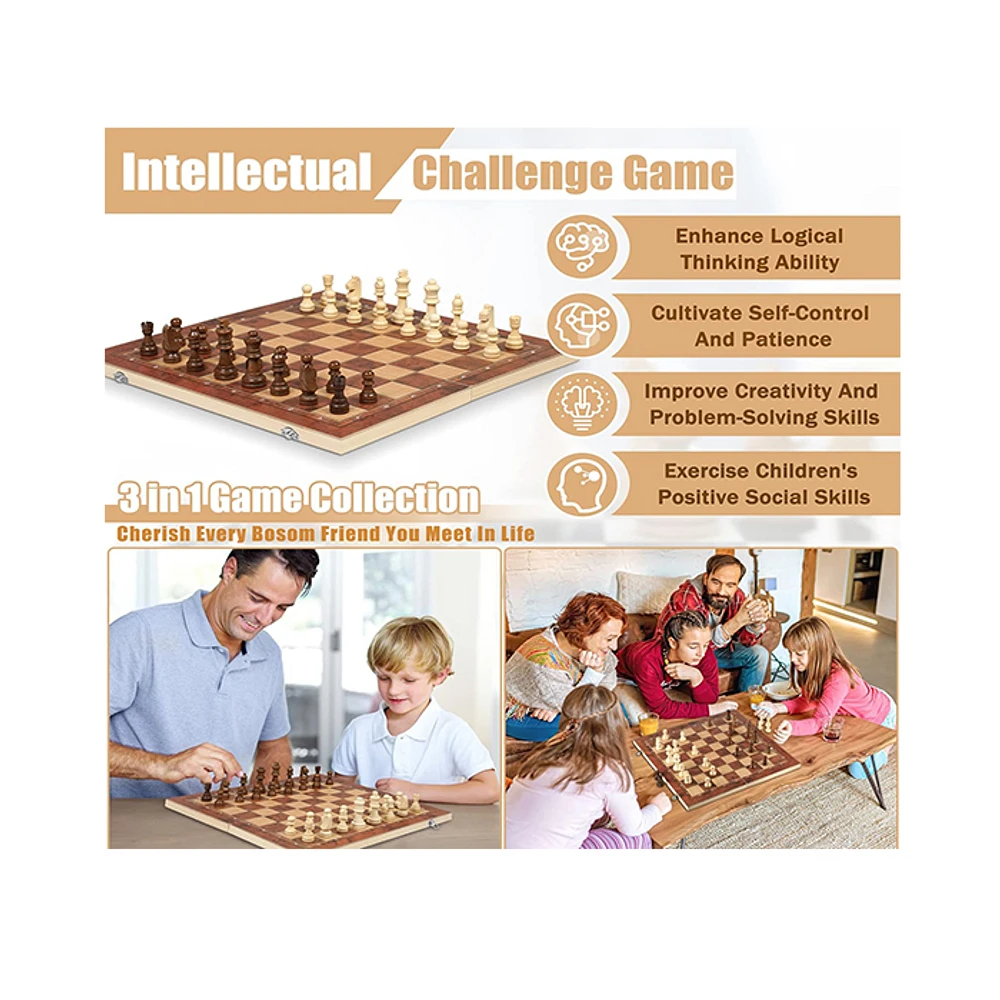 3-In-1 Classical Board – Chess/Checkers/Backgammon