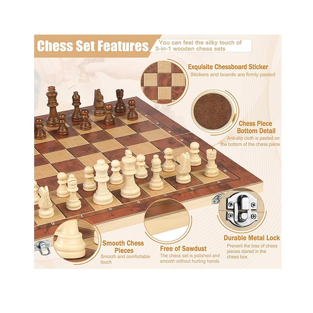 3-In-1 Classical Board – Chess/Checkers/Backgammon