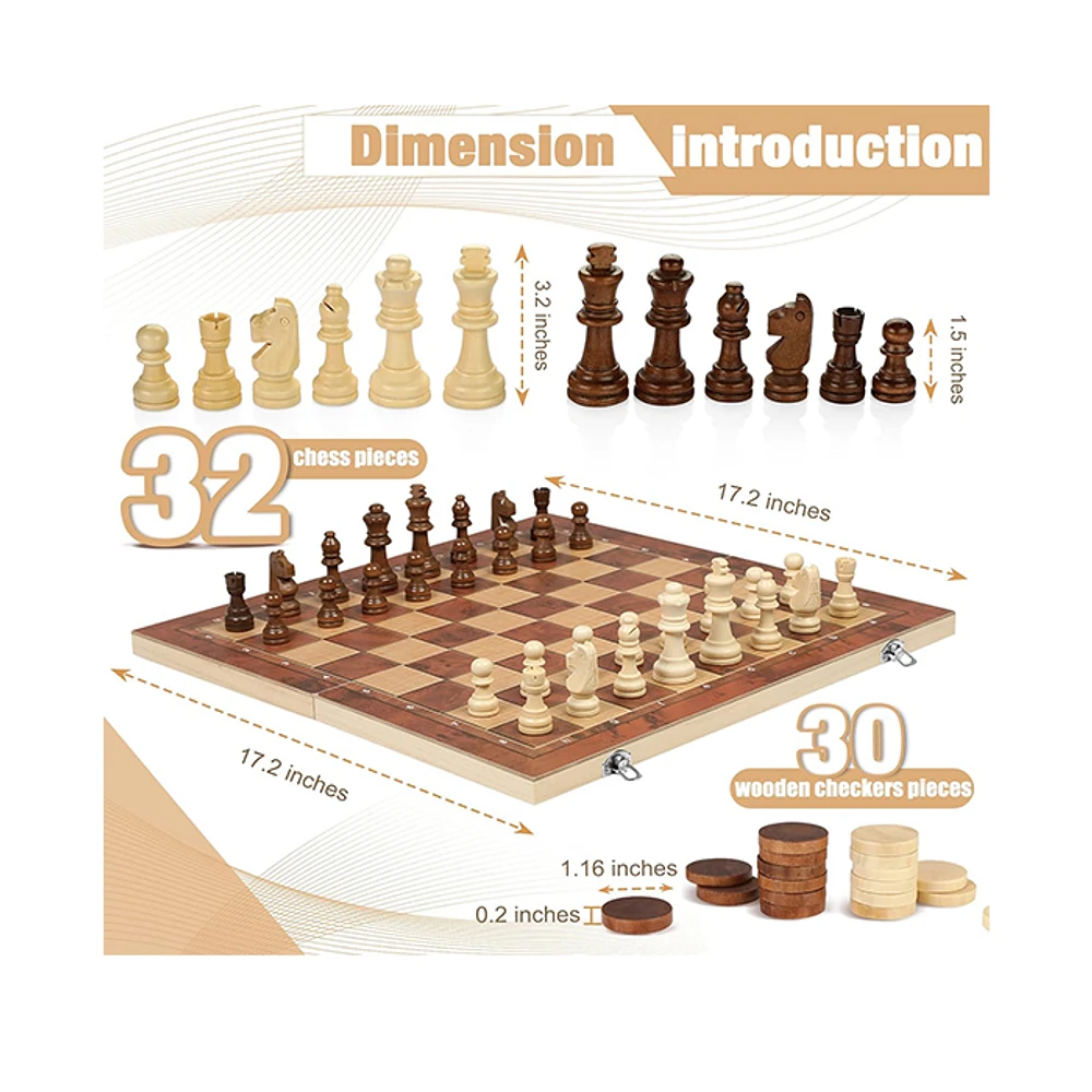 3-In-1 Classical Board – Chess/Checkers/Backgammon